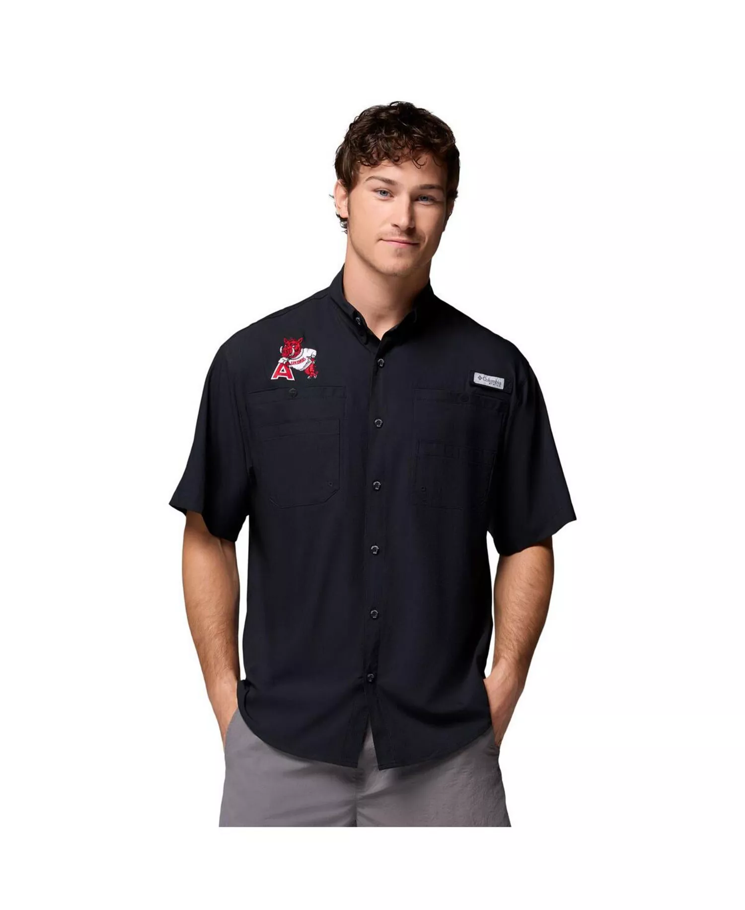 Men's Black Arkansas Razorbacks Tamiami Omni-Shade Button-Down Shirt - Black - L