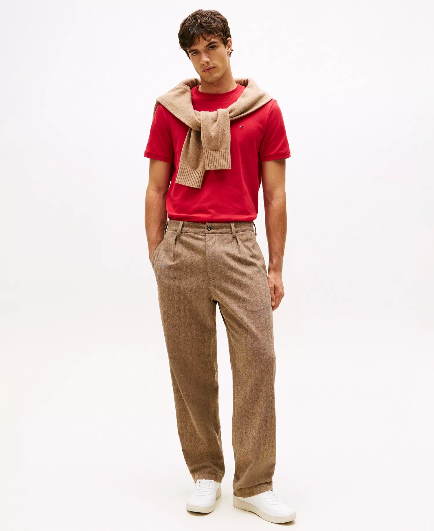 Men's Red, White & Blue Pique Textured T-Shirt - Medium Red - XXL