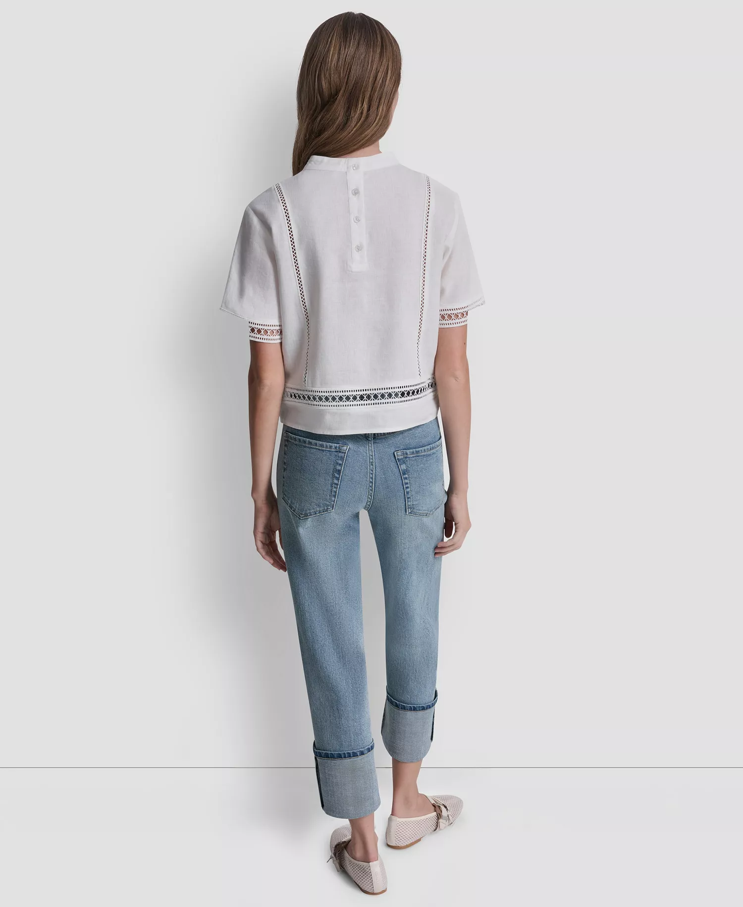 Women's Crewneck Linen-Blend Short-Sleeve Top - Ivory - L