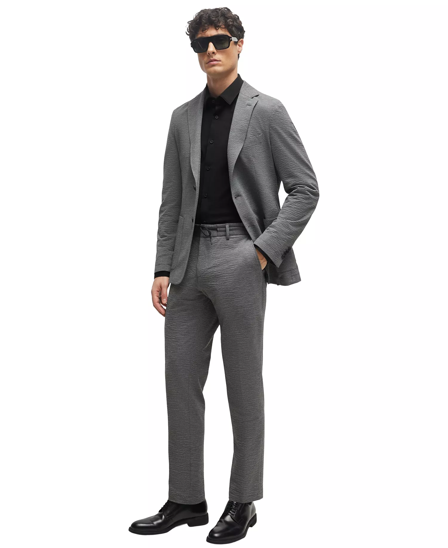 Men's Performance-Stretch Slim-Fit Dress Shirt - Black - 15