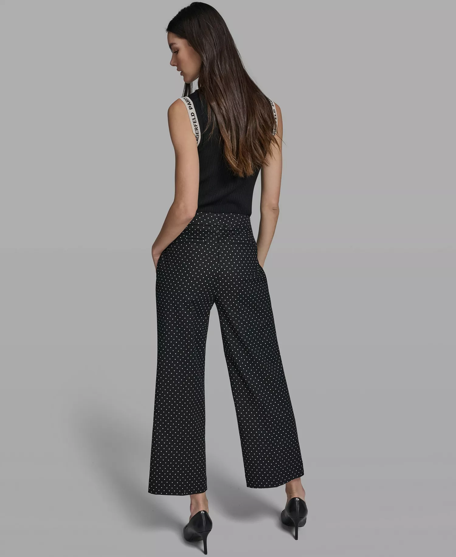 Women's Mid-Rise Straight Polka Dot Bow-Pocket Pants - Black/Bisque Combo - 0