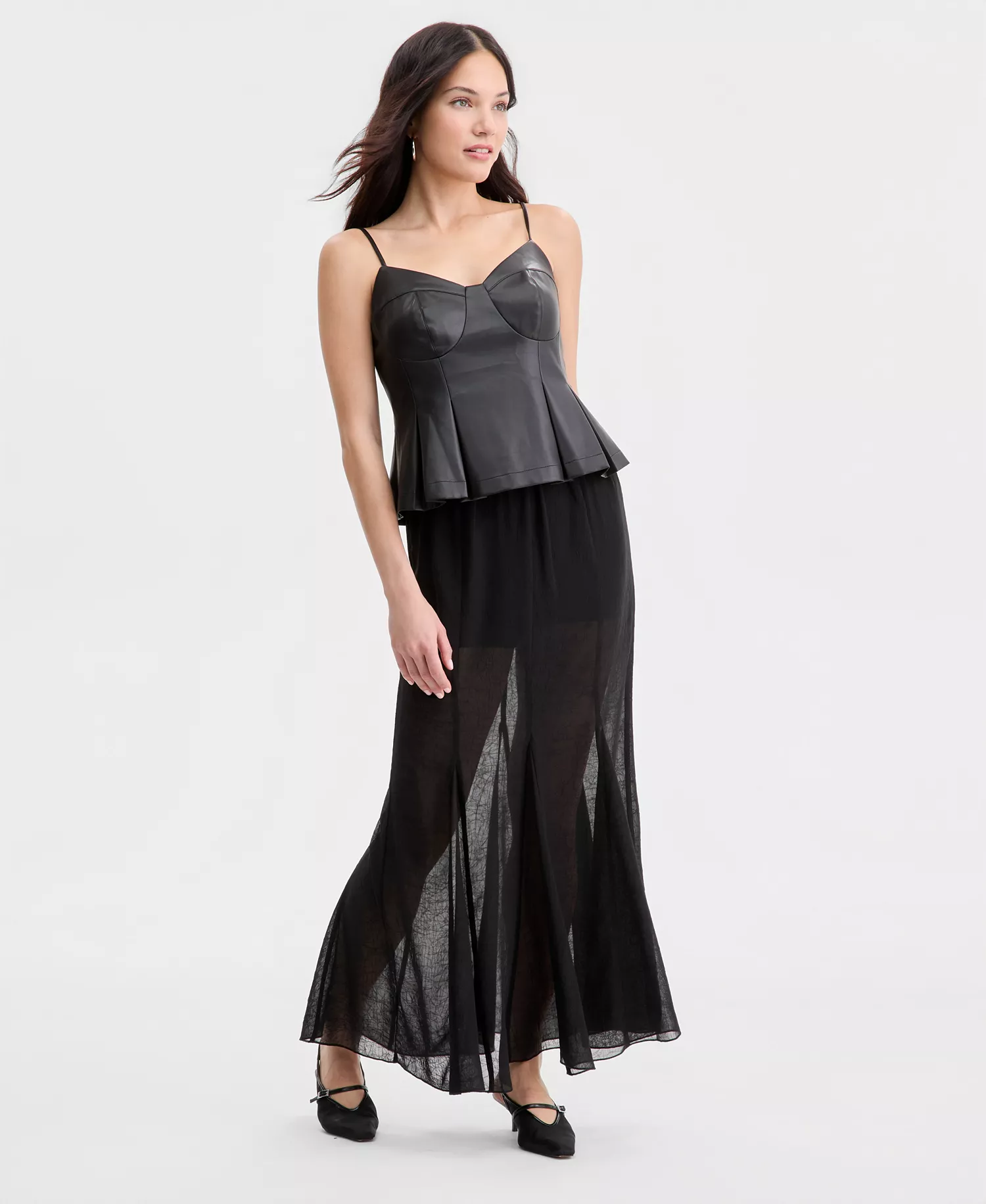 Women's Faux-Leather Peplum Top, Macy's Exclusive - Deep Black - L