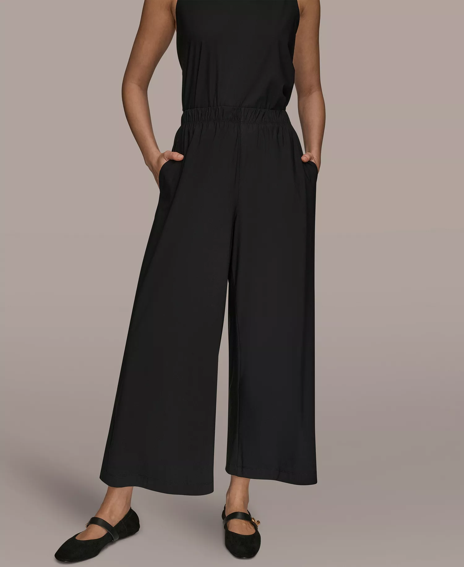 Women's 4-way Stretch Knit Mid Rise Ankle Pants - Black - L