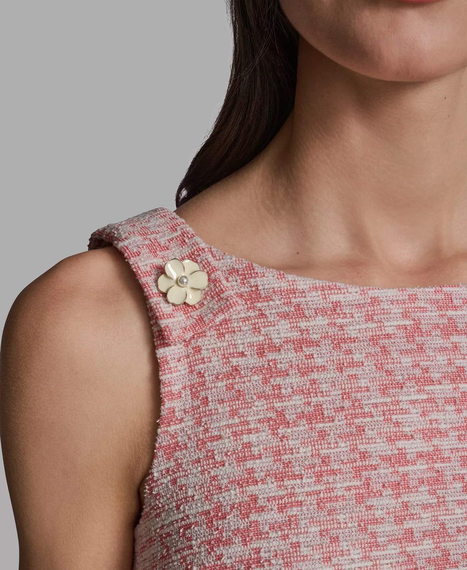 Women's Boat Neck Tweed Pocket Shift Dress - Camelia/Soft White - 0