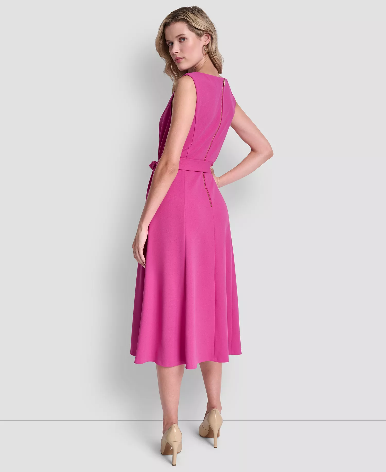 Women's Sleeveless Boat Neck Scuba Crepe Midi Dress - Rose Violet - 10