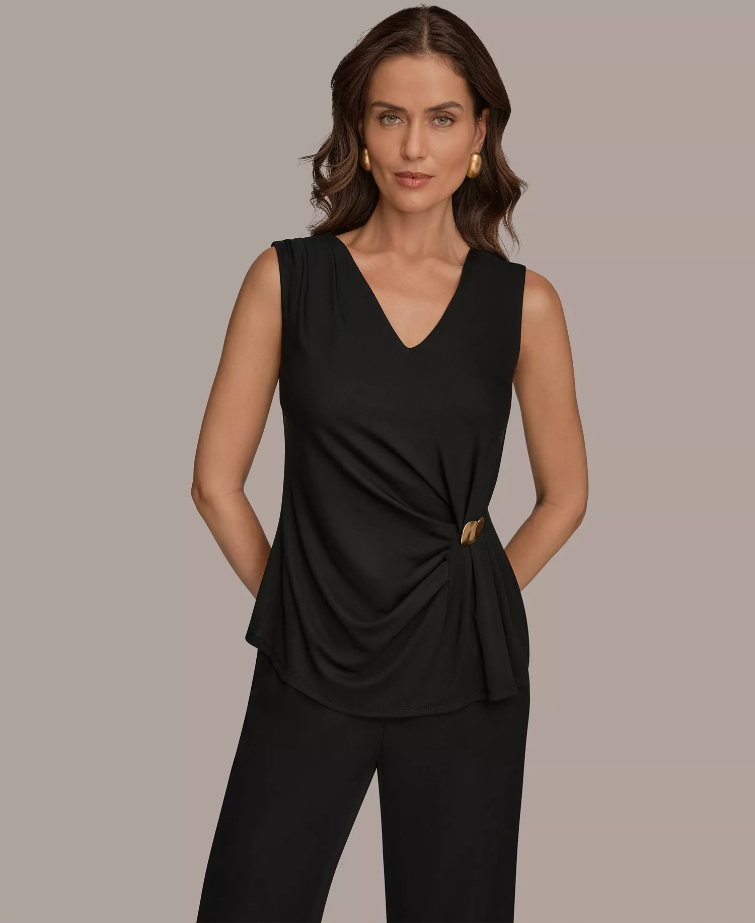 Women's V-Neck Sleeveless Top - Black - L