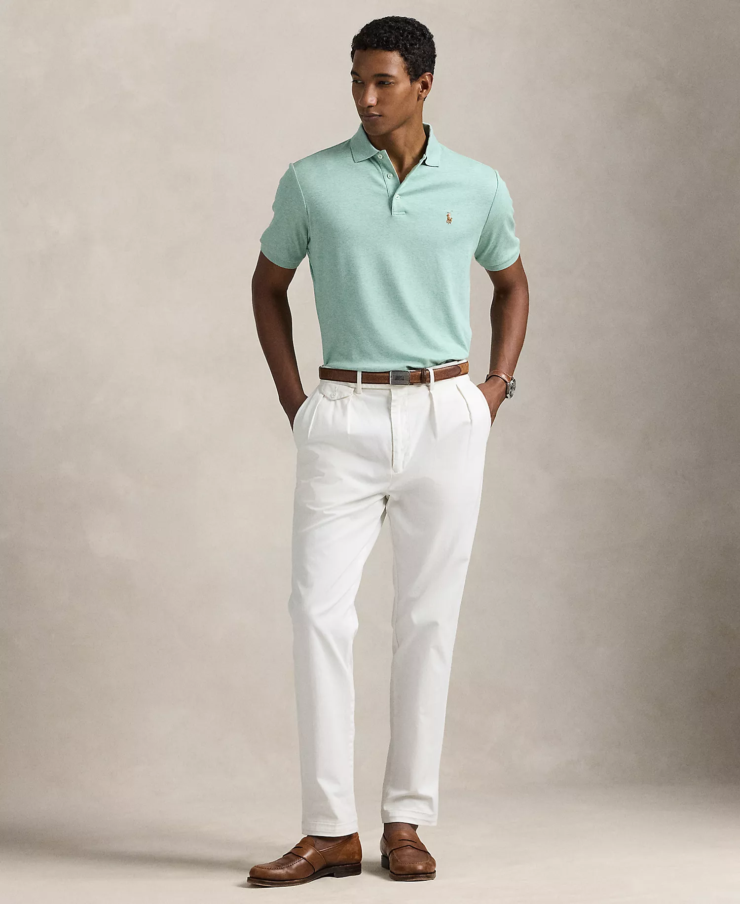 Men's Custom Slim-Fit Soft Cotton Polo Shirt - Celadon Heather - 2XL