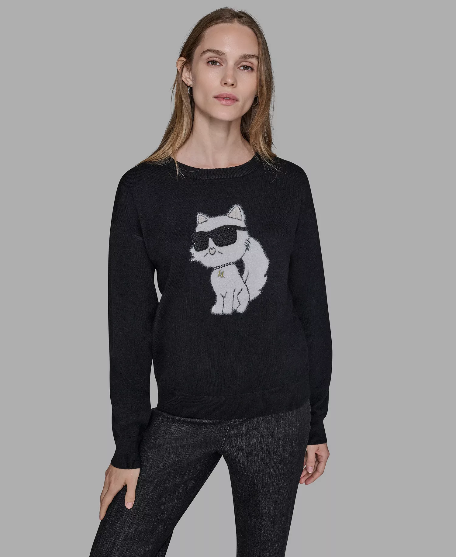 Women's Cool Choupette Crewneck Sweater - Black - L