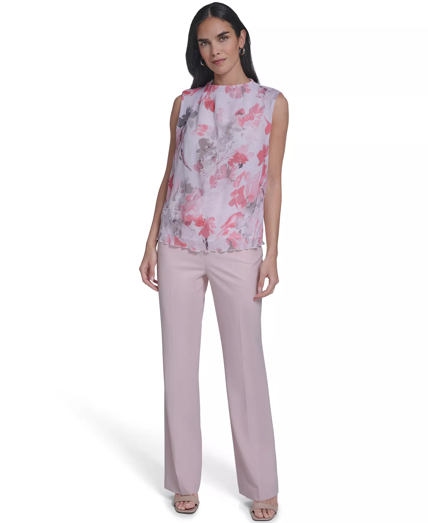 Women's Sleeveless Textured Top - Petal/latte Multi - L