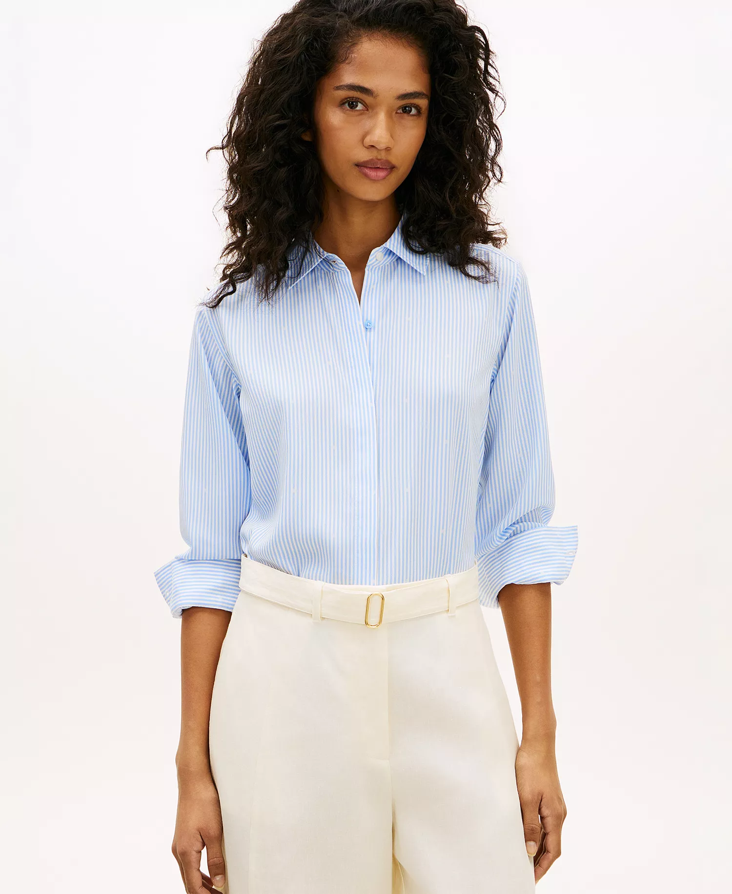 Women's Fluid Preppy Mix Long-Sleeve Shirt - Blue - L