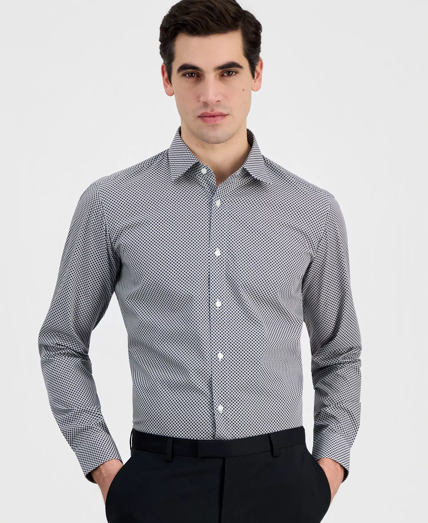 Men's Modern-Fit Circle Print Dress Shirt  - Black/white - 14.5