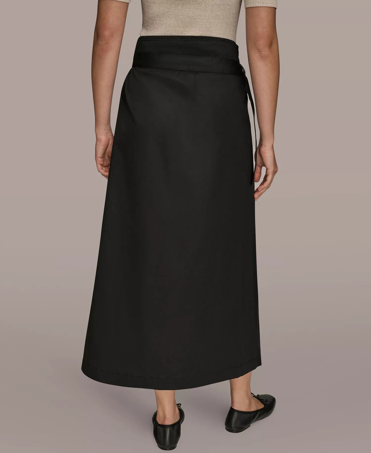 Women's Asymmetrical Stretch Poplin Wrap Cargo Pocket Skirt - Black - 10
