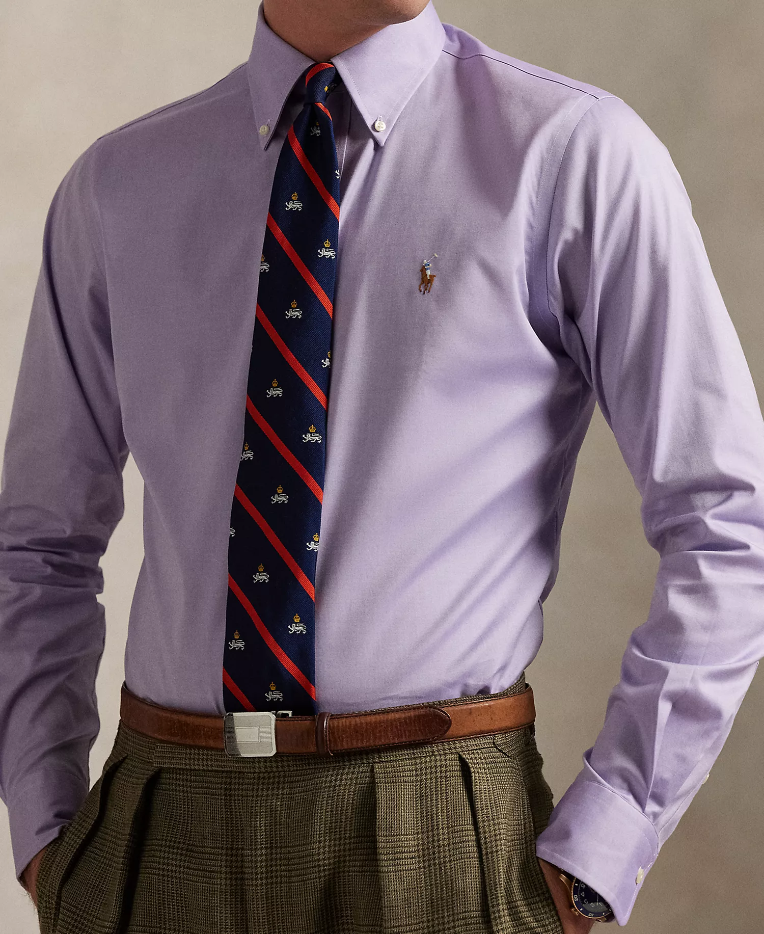 Men's Classic-Fit Pinpoint Oxford Shirt - Light Purple/White - 15 34/35