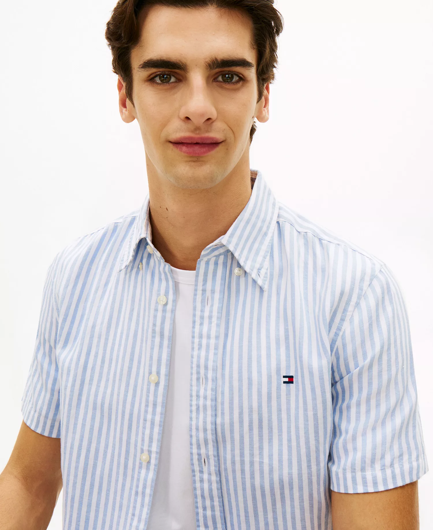 Men's Regular Linen-Blend Bengal Stripe Shirt - Cloudy Blue - L