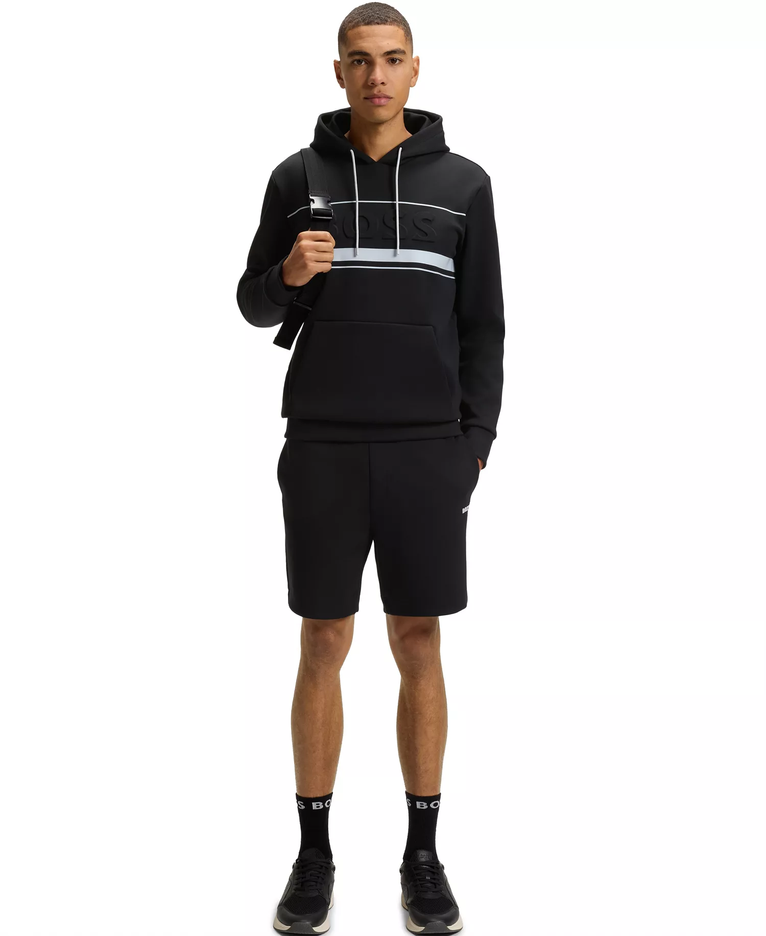 Men's Cotton-Blend Stripe Detail Shorts - Black - M