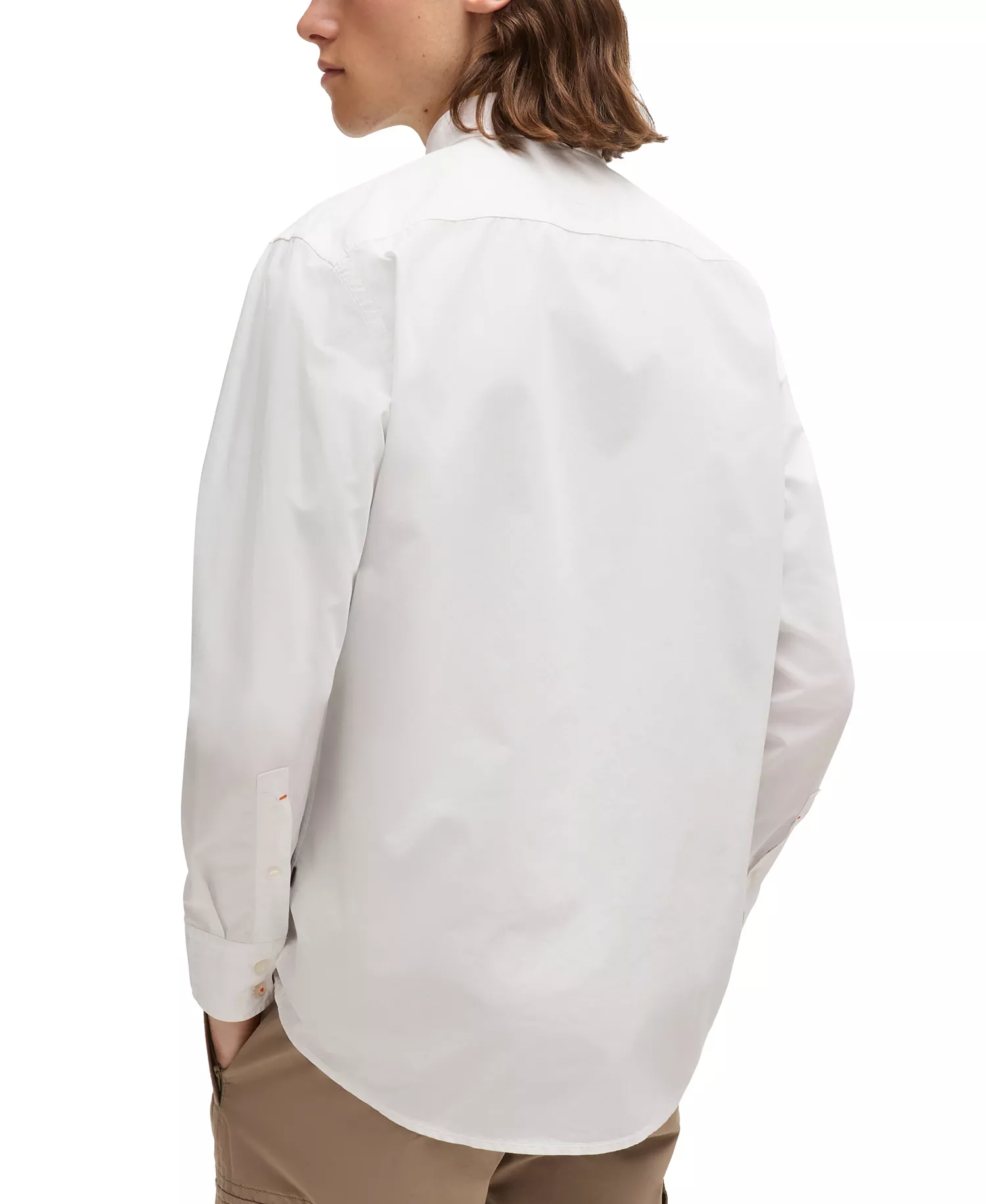 Men's Cotton Poplin Regular-Fit Dress Shirt - White - L