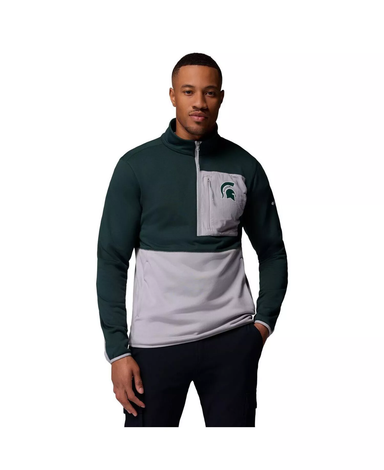 Men's Green/Gray Michigan State Spartans Hike Omni-Wick Half-Zip Pullover Sweatshirt - Green, Gray - L
