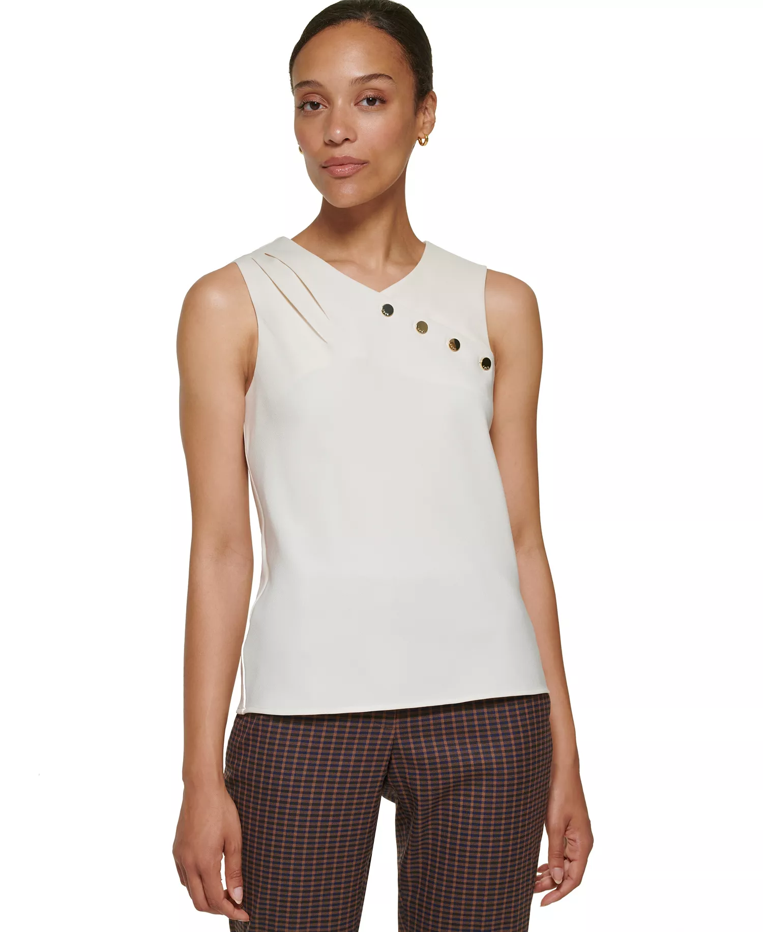 Petite Sleeveless Mix Media Knit Blouse - Buttercream - P/L