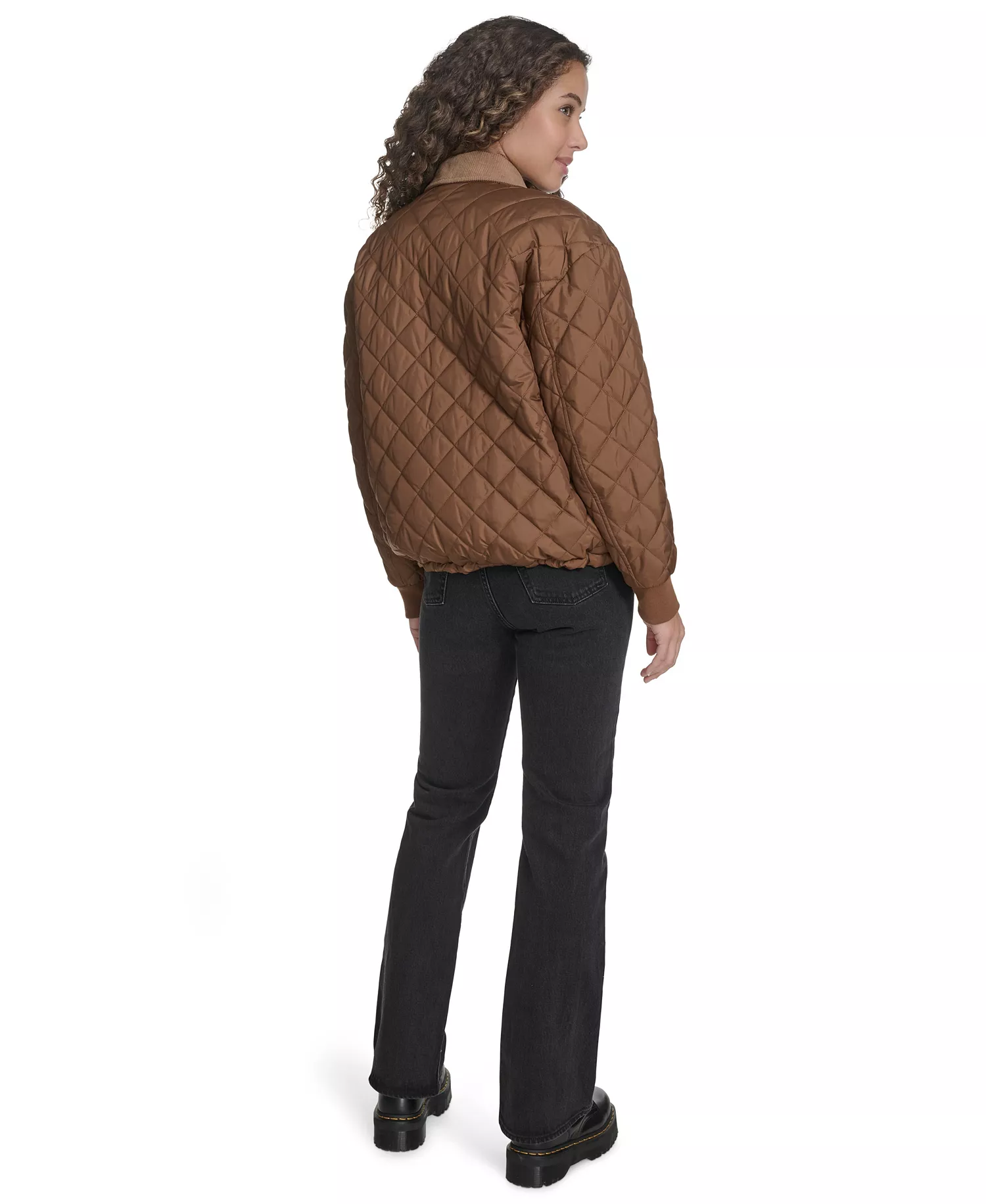 Women's Diamond Quilted Bomber with Corduroy Collar - Bison - M