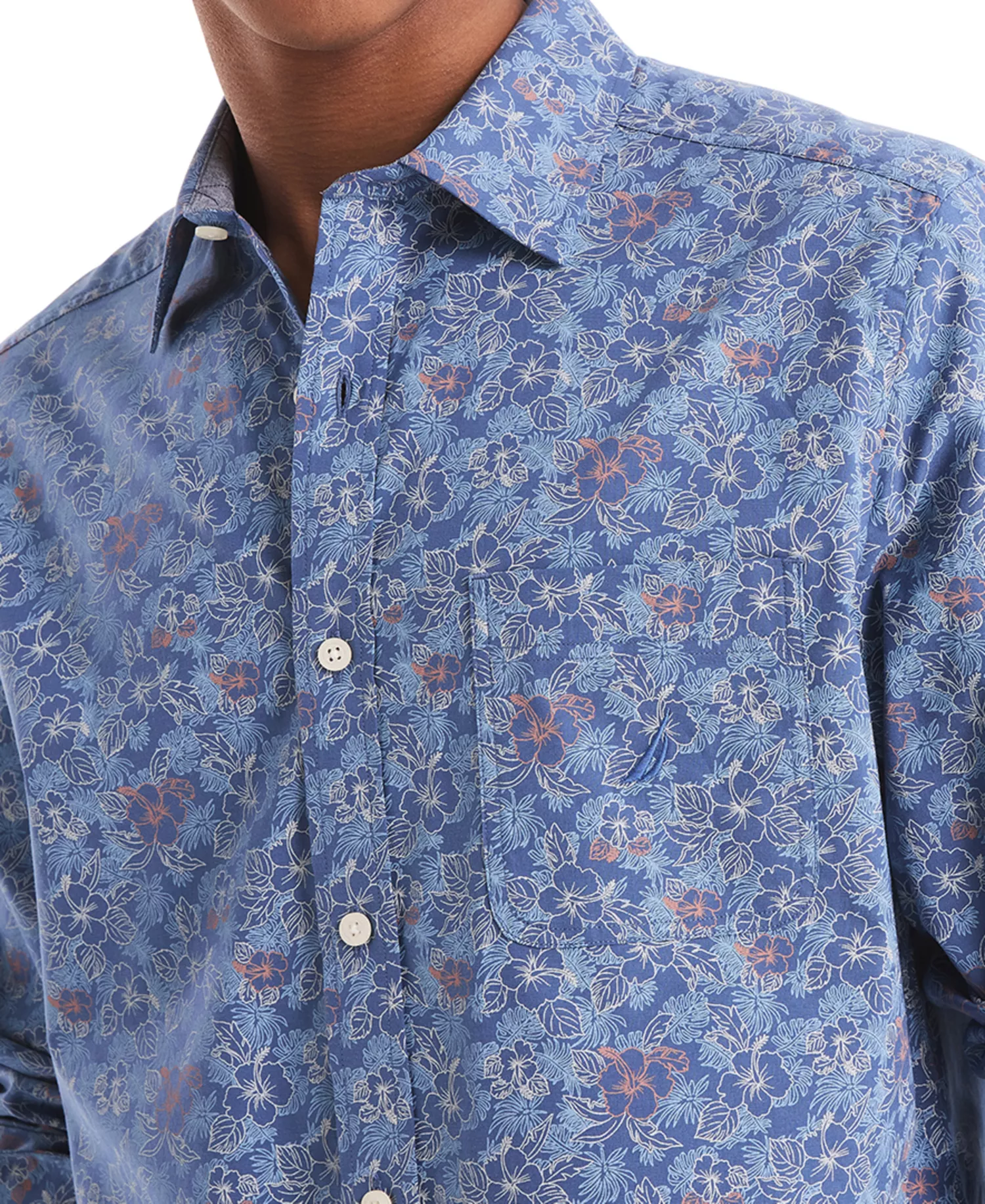 Men's Printed Floral Shirt - Union Blue - L