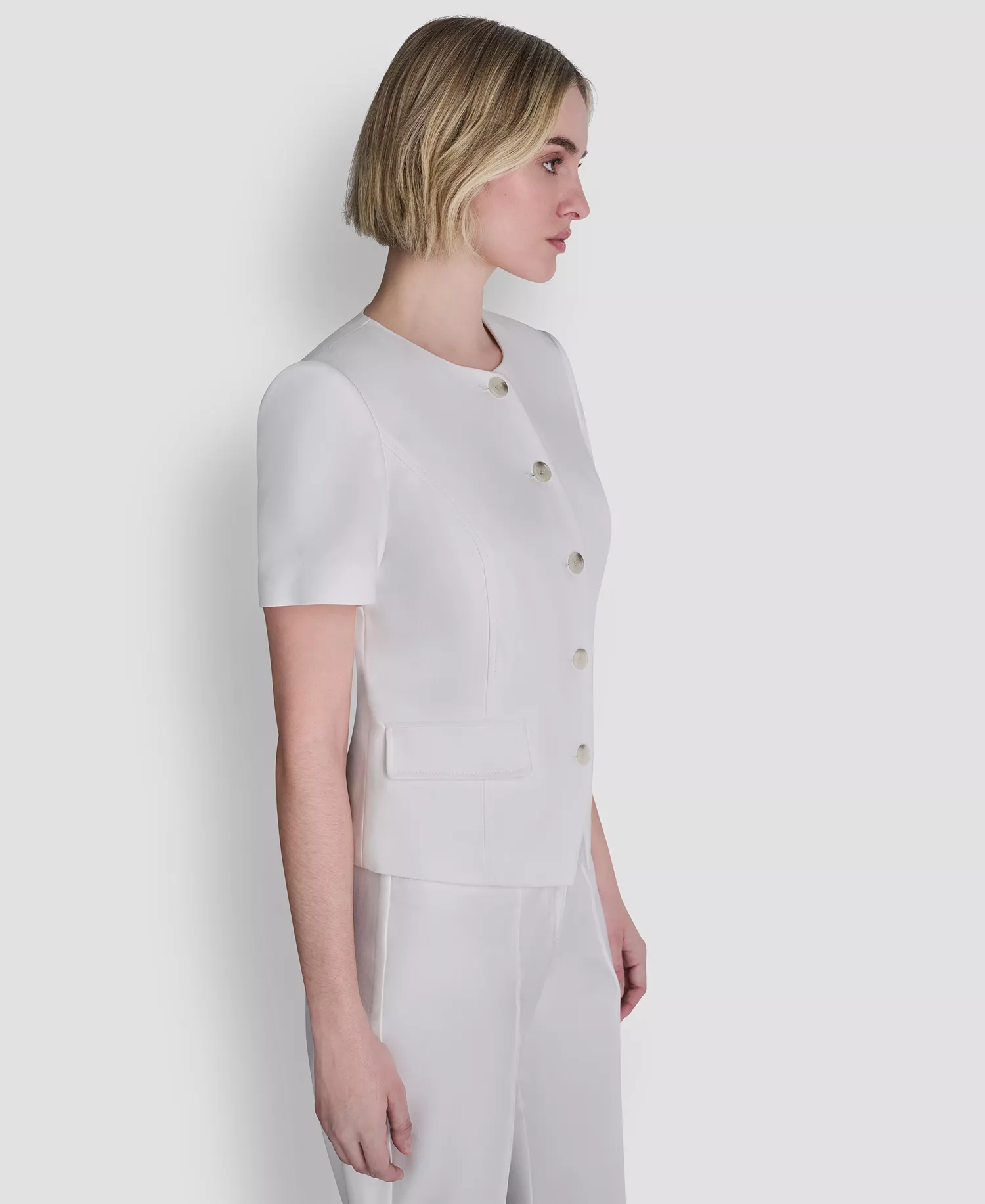 DKNY Women's Crew Neck Short-Sleeve Top and Straight Leg Pintuck Pants - Ivory - 10