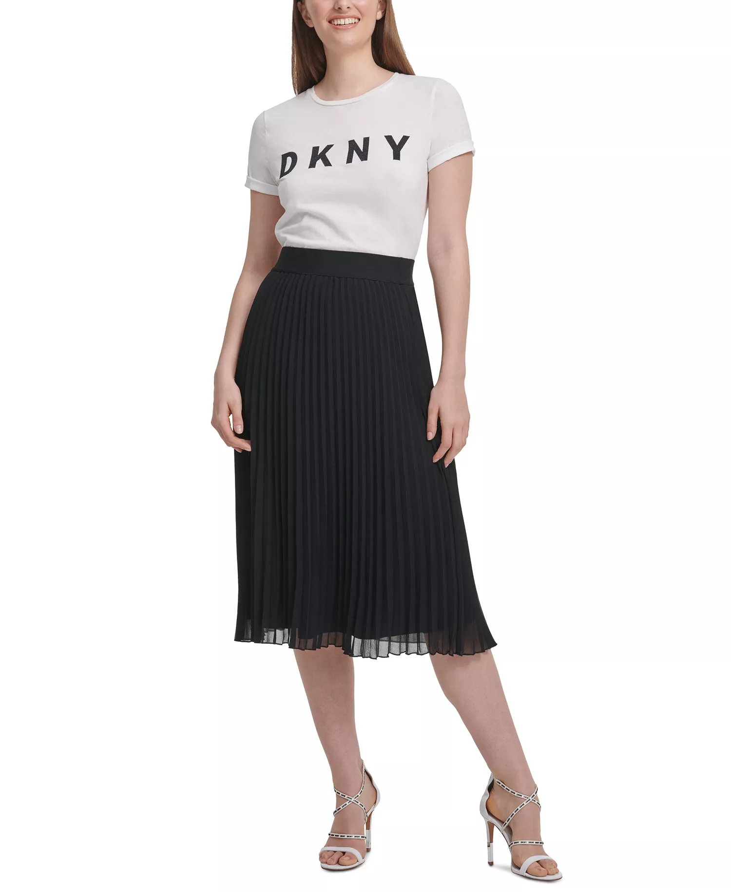 Pleated Midi Skirt - Black - L