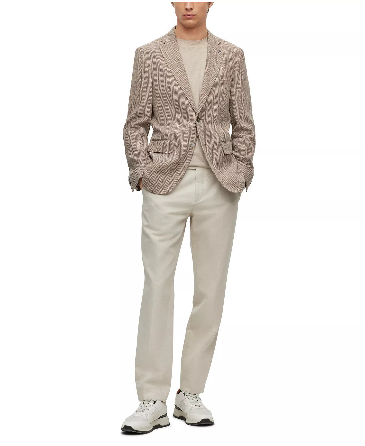 Men's Herringbone Slim-Fit Jacket - Medium Beige - 38S