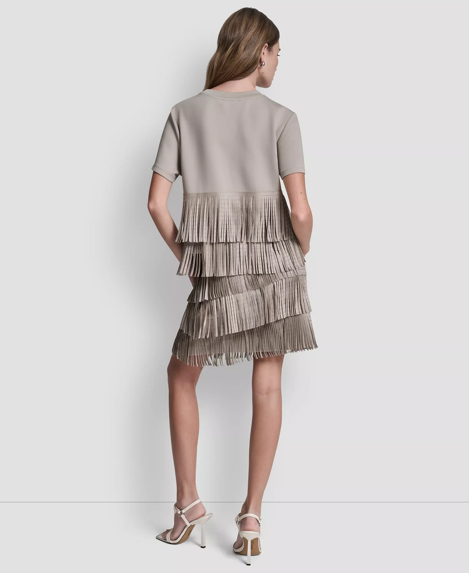 Women's Studded Fringe Short-Sleeve T-Shirt - Pebble - L