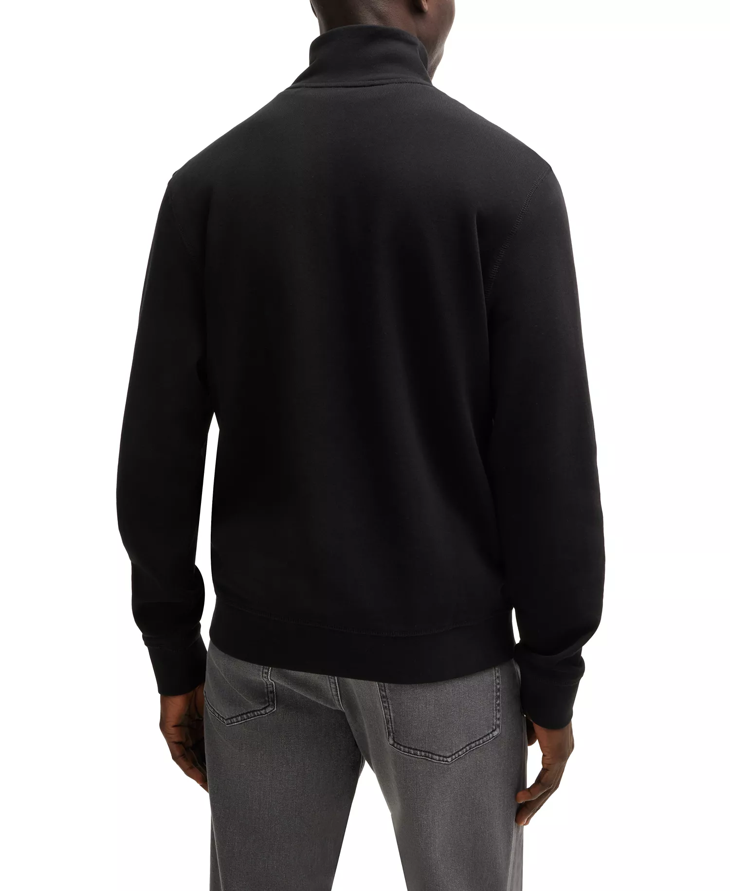 Men's Cotton Terry Logo Patch Zip-Neck Sweatshirt - Black - L
