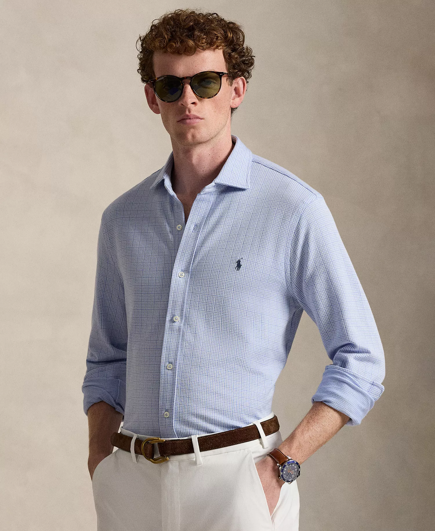 Men's Glen Plaid Spread Collar Shirt - Glen Plaid Blue/White - 2XL