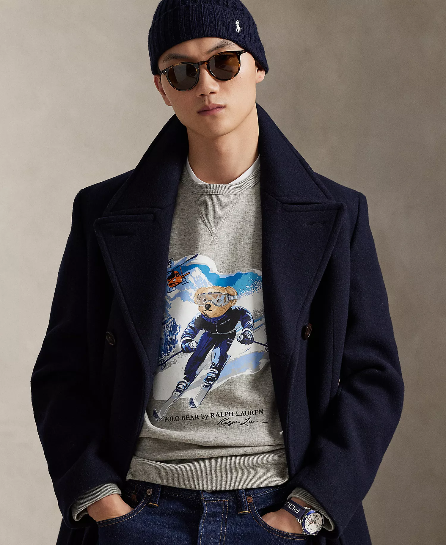 Men's Bear Long-Sleeve Sweatshirt - Loft Heather/active Bear - L