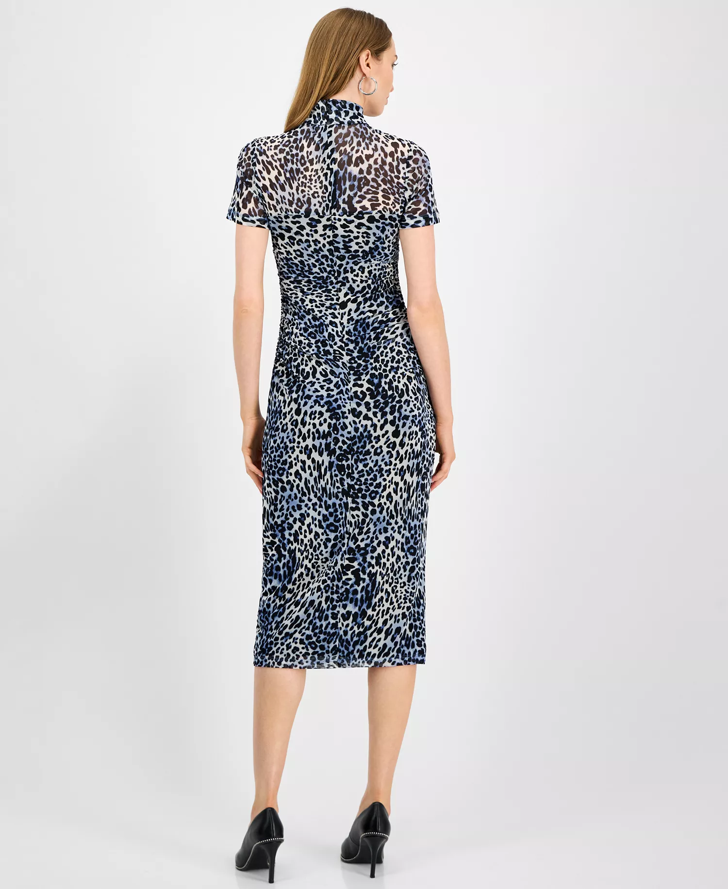 Women's Animal-Print Mock-Neck Midi Dress, Macy's Exclusive - Bar Navy Multi - 2XL