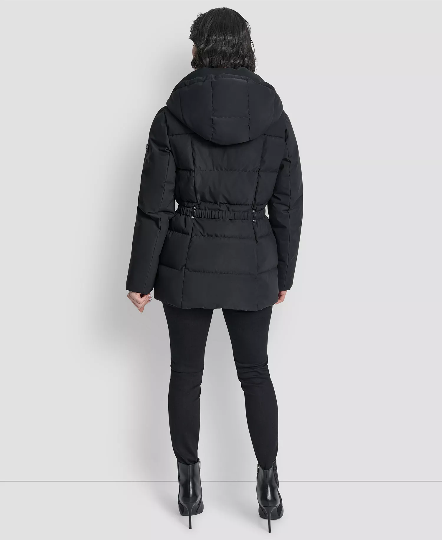 Women's Belted Hooded Puffer Coat - Black - L
