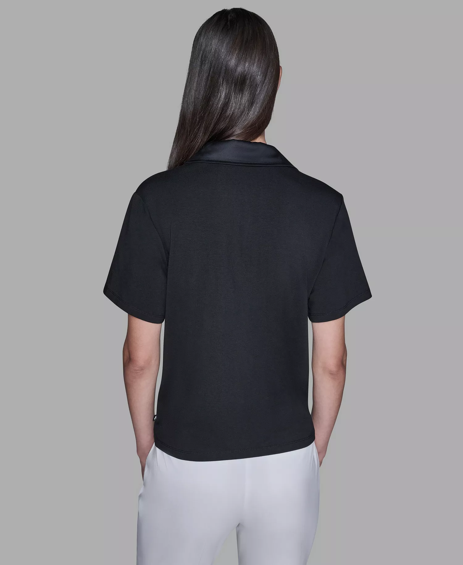 Women's Short-Sleeve Collared Polo Top - Black - L