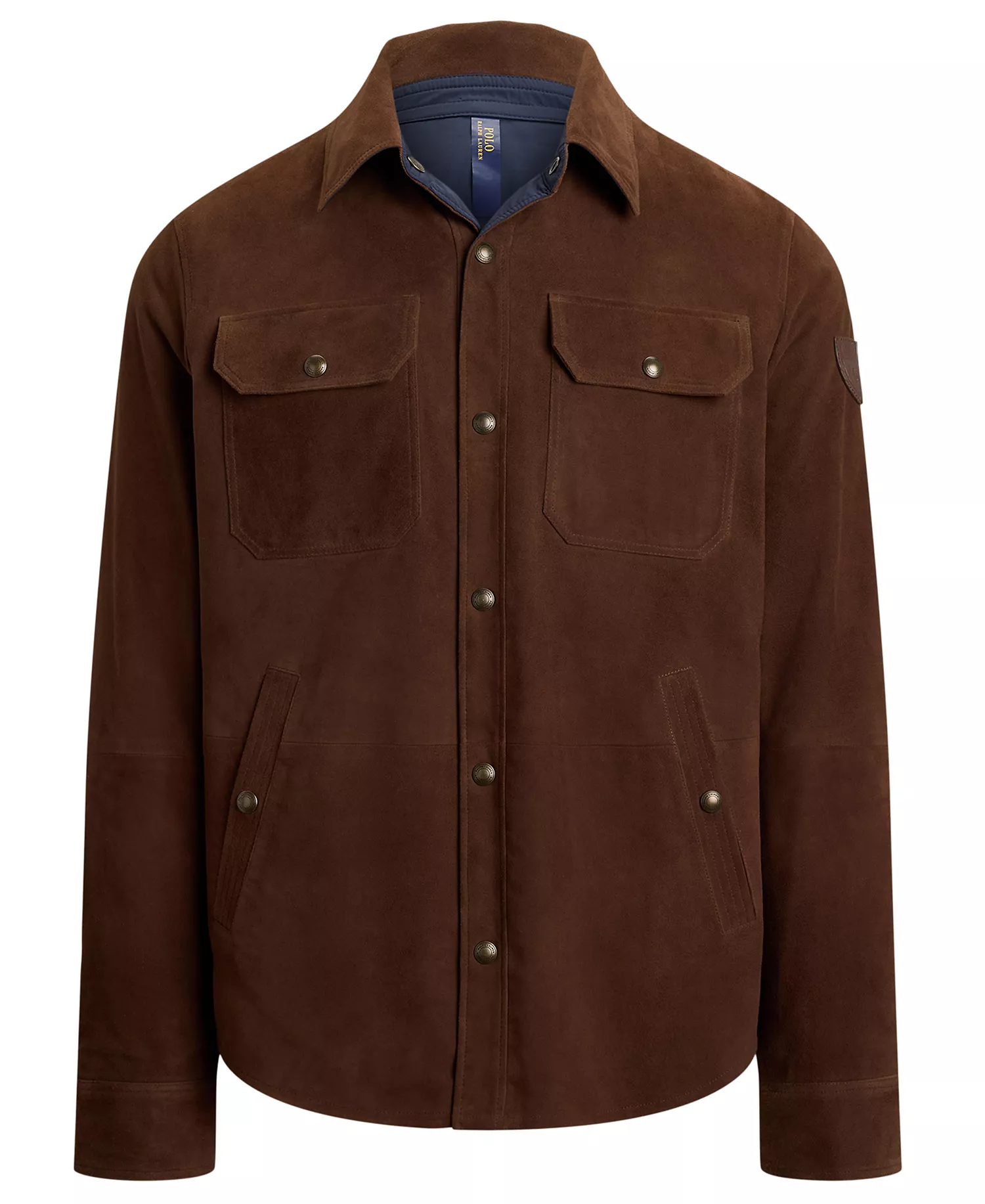 Men's Reversible Suede-Taffeta Shirt Jacket - Cooper Brown/collection Navy - XL