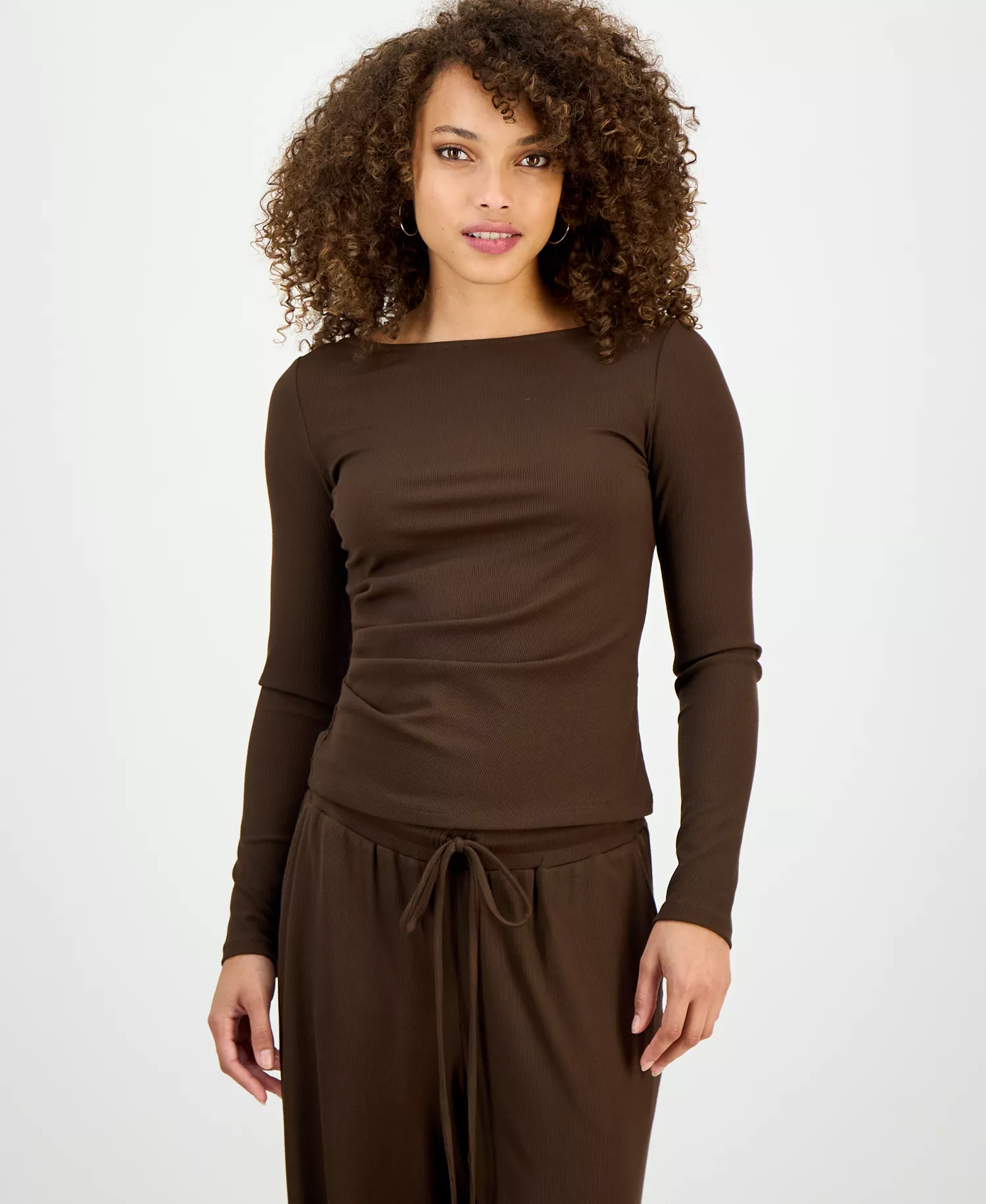 Petite Rib-Knit Asymmetric Top, Macy's Exclusive  - Coco Oak - P/L