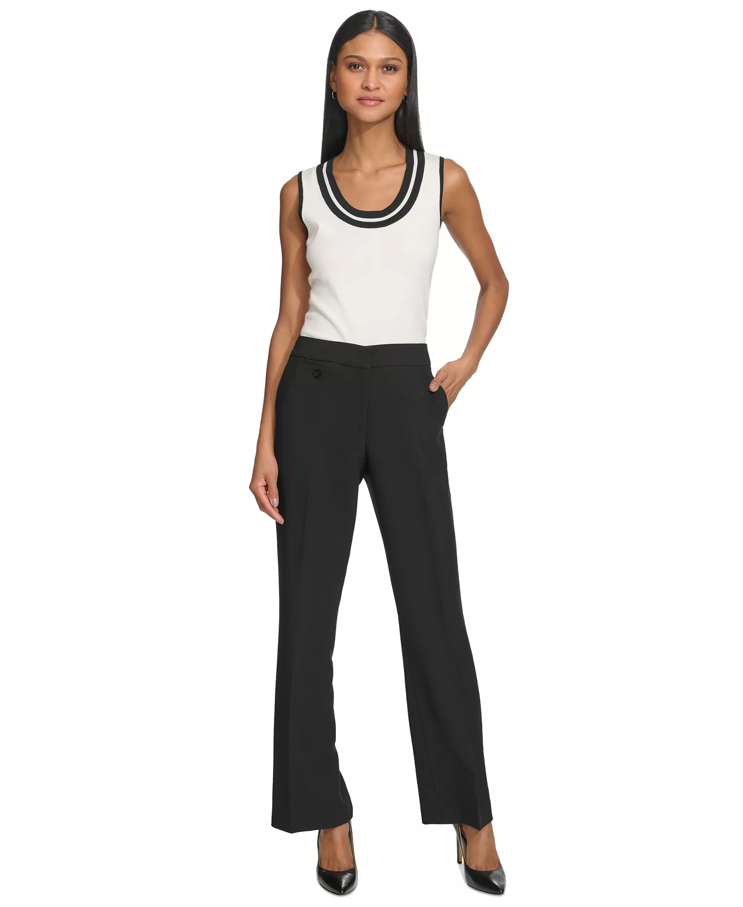 Karl Lagerfeld Women's Mid-Rise Crease-Front Bootcut Pants - Black - 0