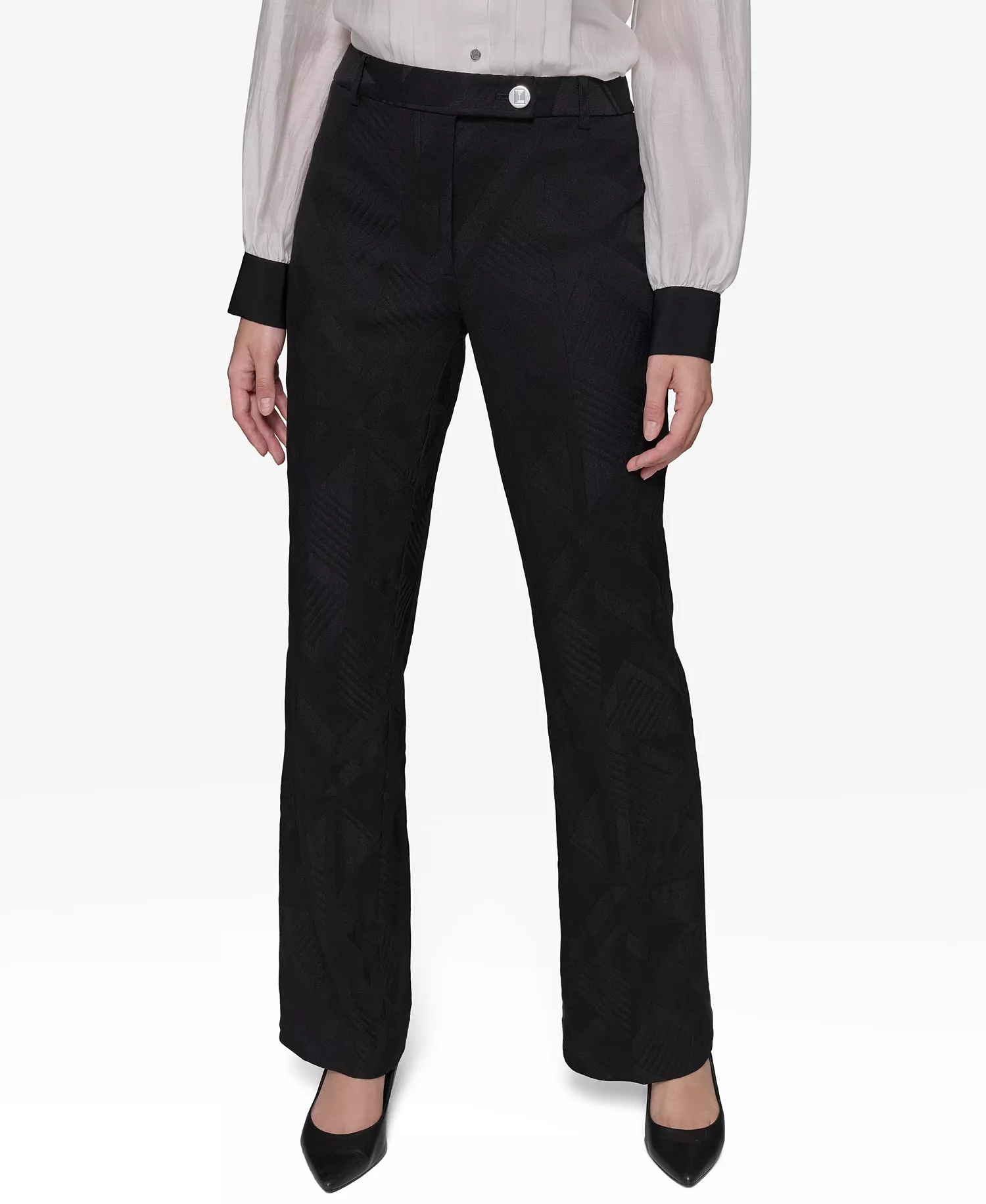 Women's Jacquard Patterned Wide-Leg Pants - Black - 10