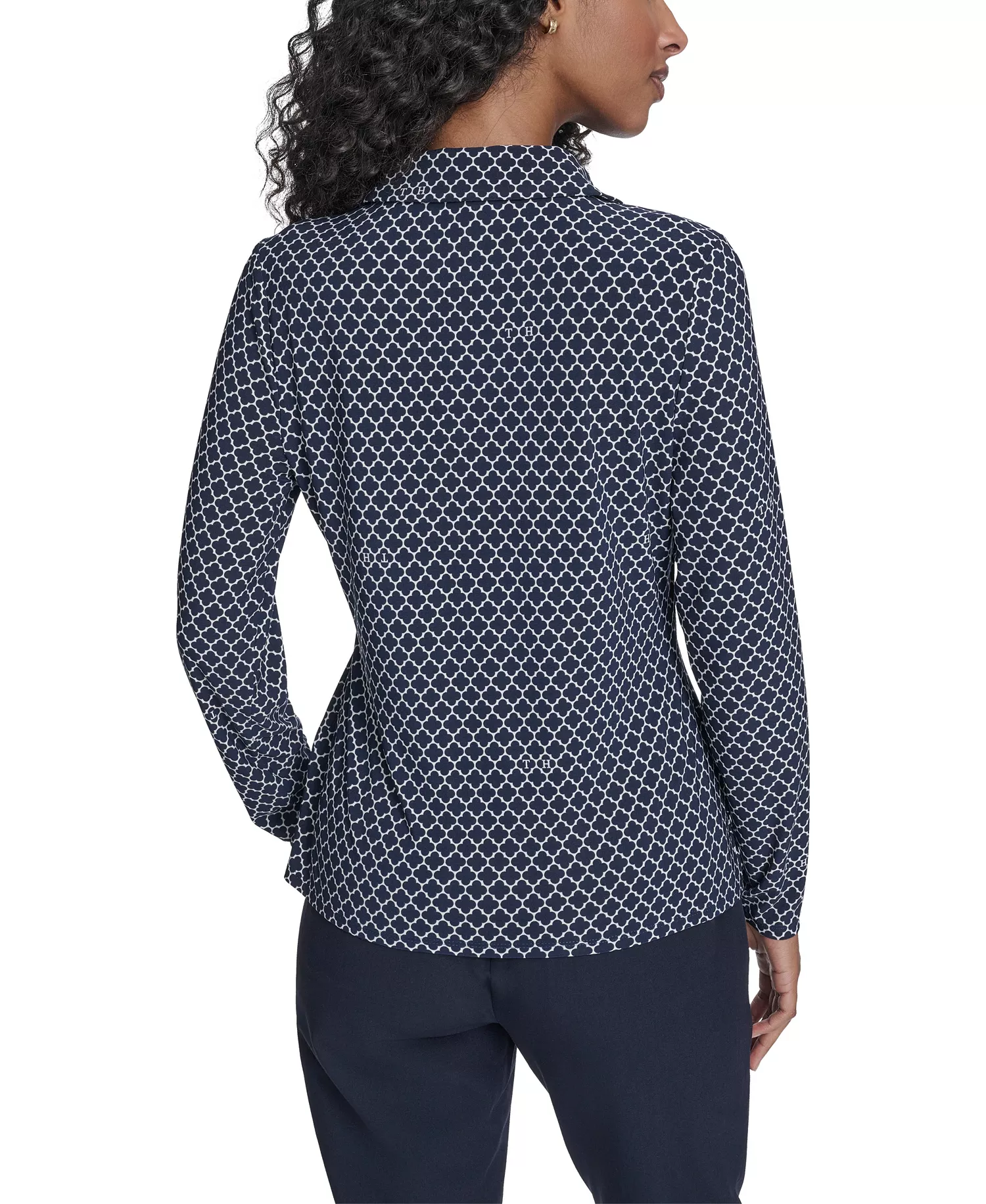 Women's Long Sleeve Clover Button-Up Top - Midnight/ Whitecap - L