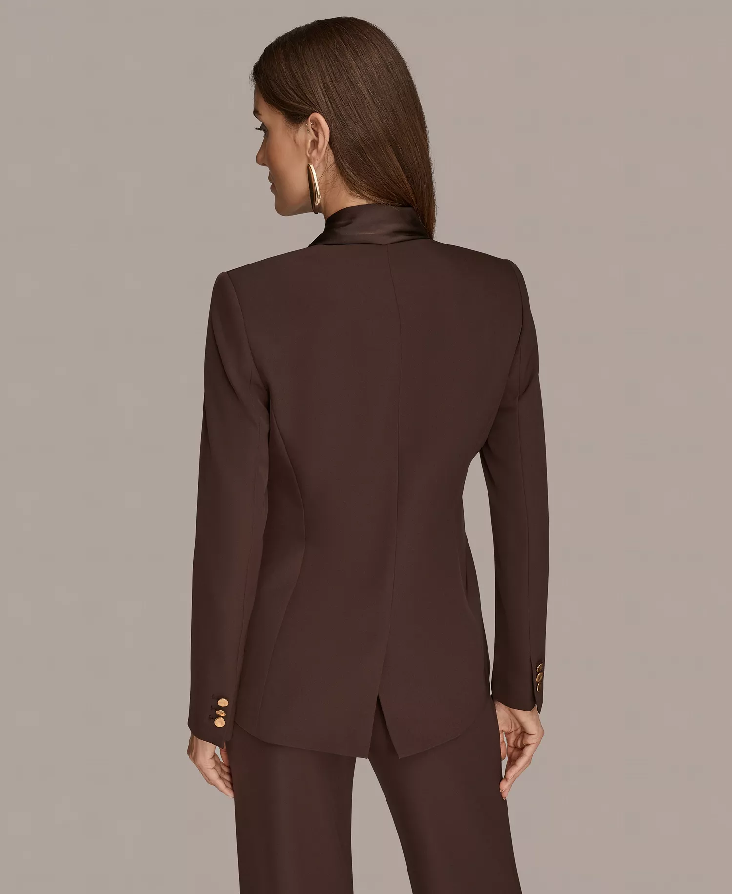 Womens Mixed Media Draped Neck Blazer, Regular & Petite - Chocolate Plum - 12P