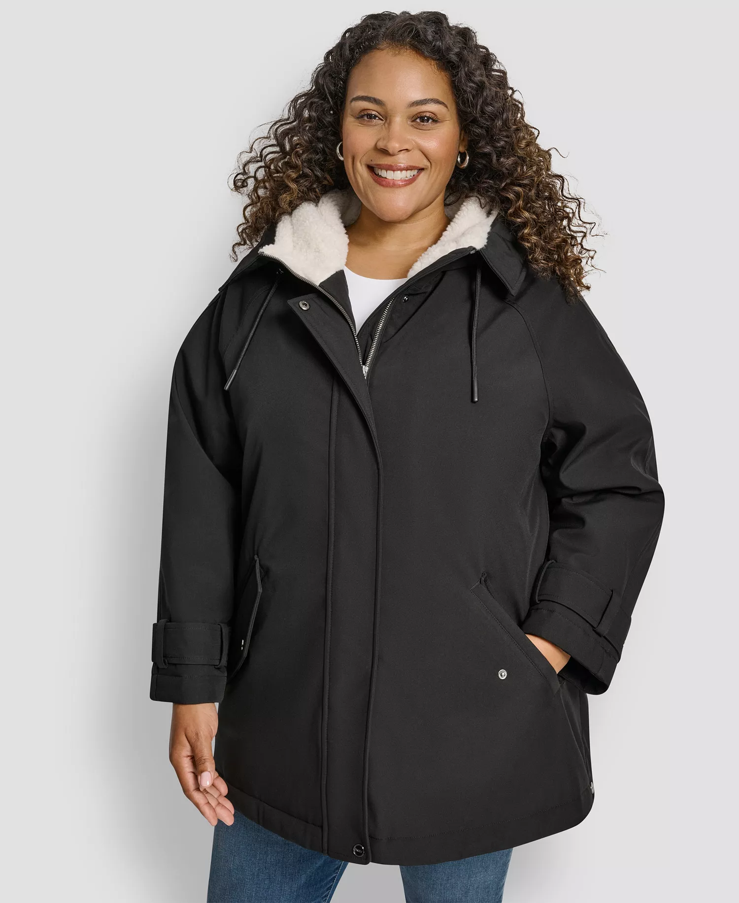 Plus Size Hooded Coat - Black - 0X