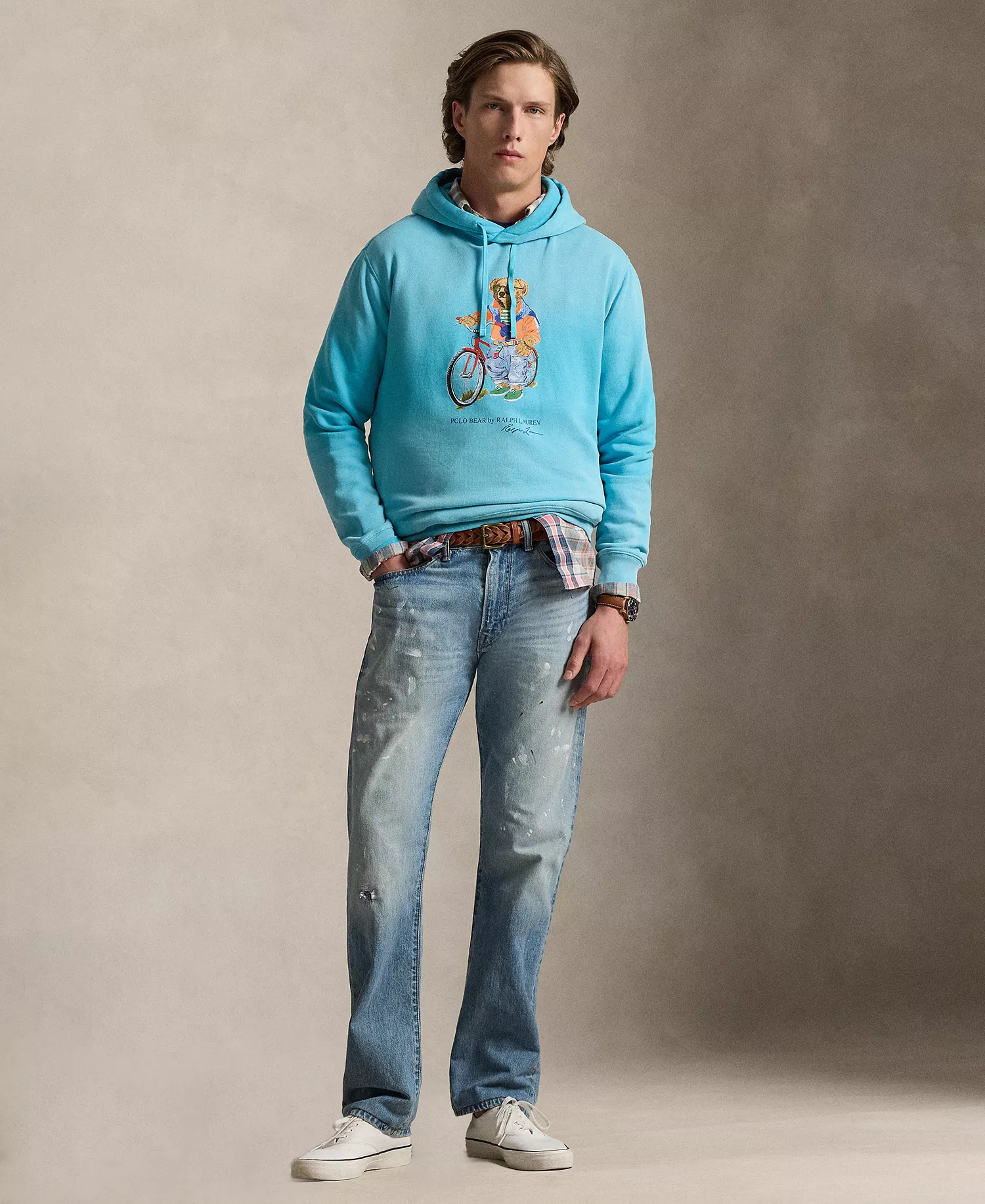 Men's Bears Print Hooded Sweatshirt - Turquoise - 2XL