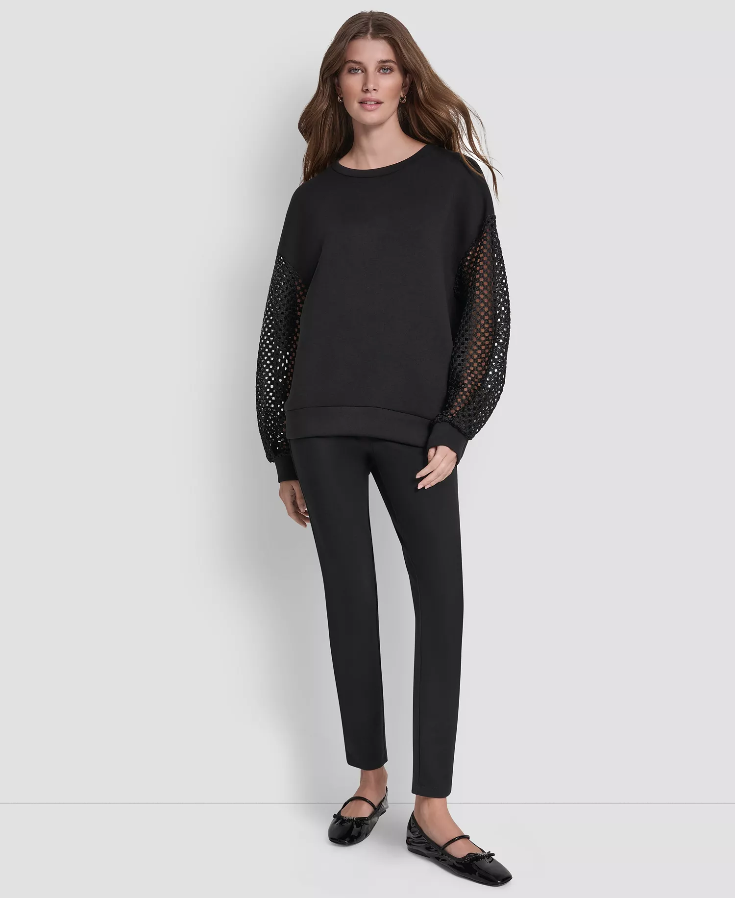 Women's Fauchet Long-Sleeve Crewneck Pull-On Sweatshirt - Black - L