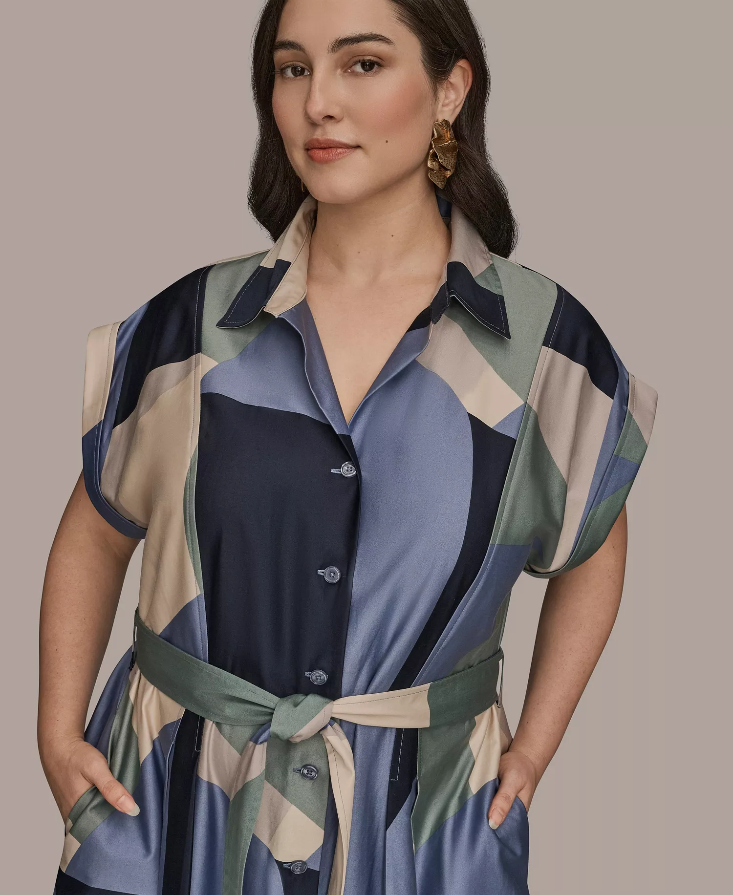 Plus Size Printed Collared Shirt Dress - Tempest Multi - 14W