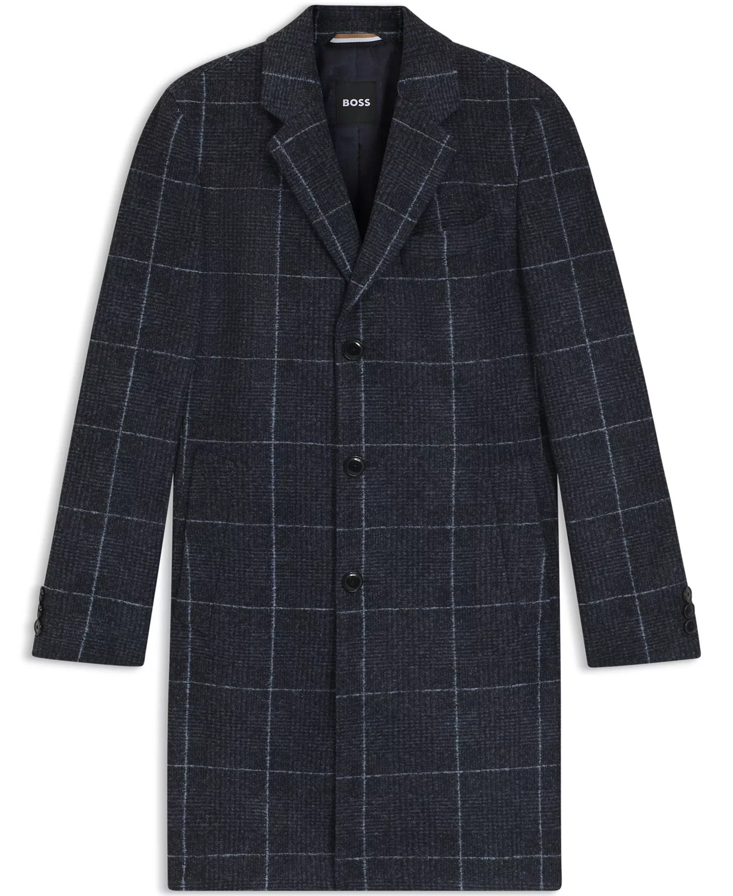 Men's Plain Check Slim-Fit Coat - Dark Blue - 34R