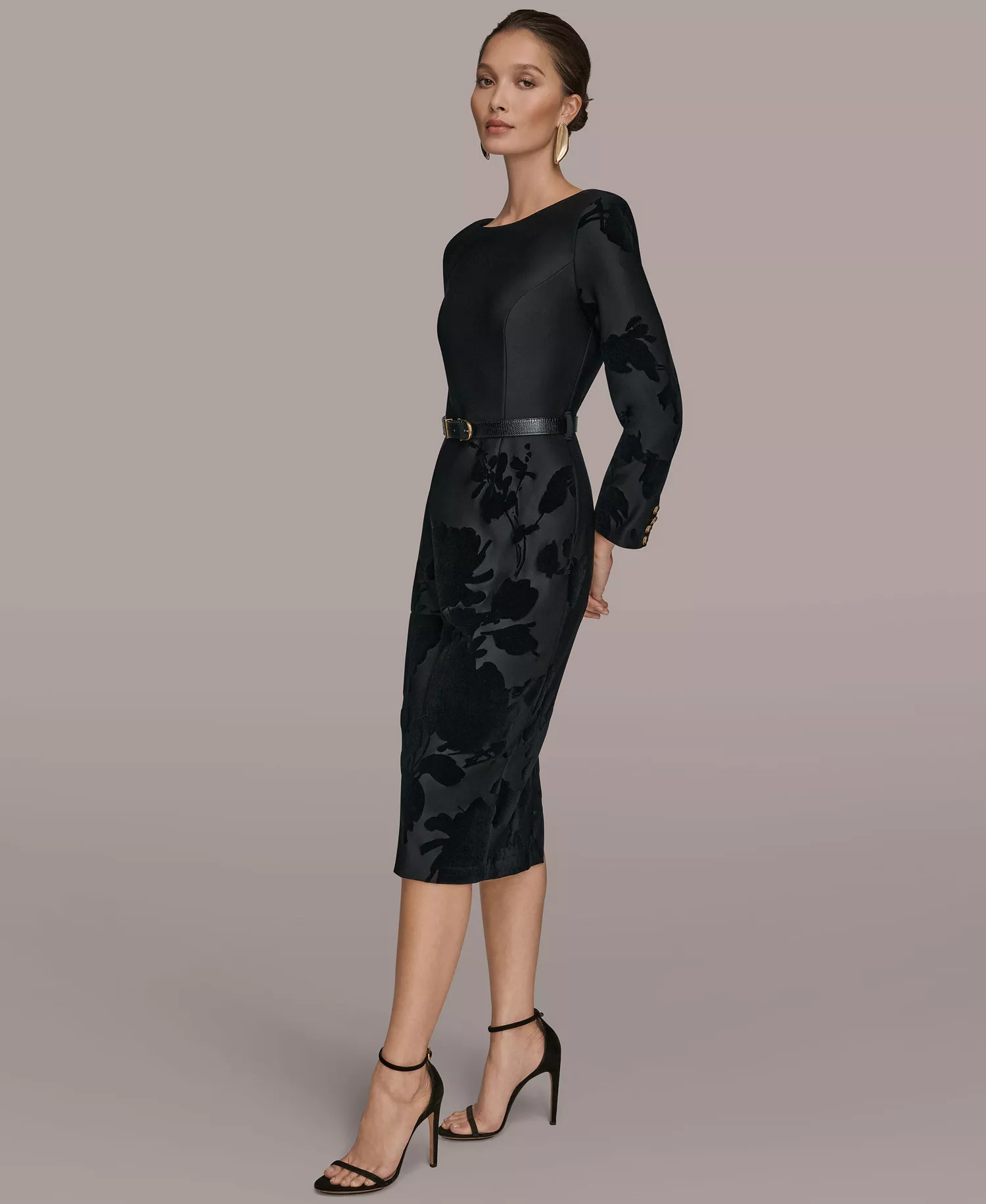 Women's Embossed Boat Neck Dress - Black - 4