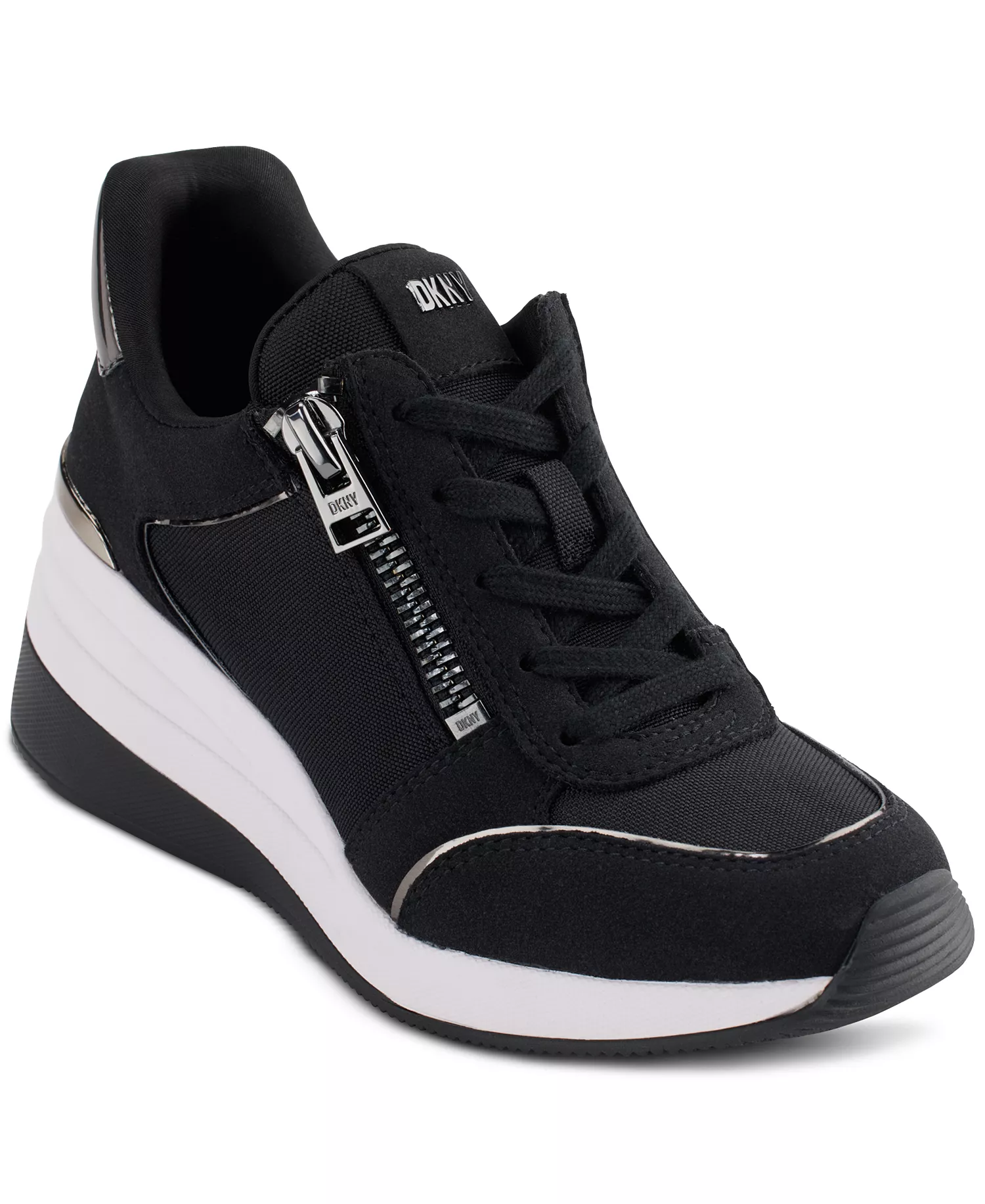 Kaden Lace-Up Zip Wedge Sneakers - Black/ Dark Gunmetal - 10M