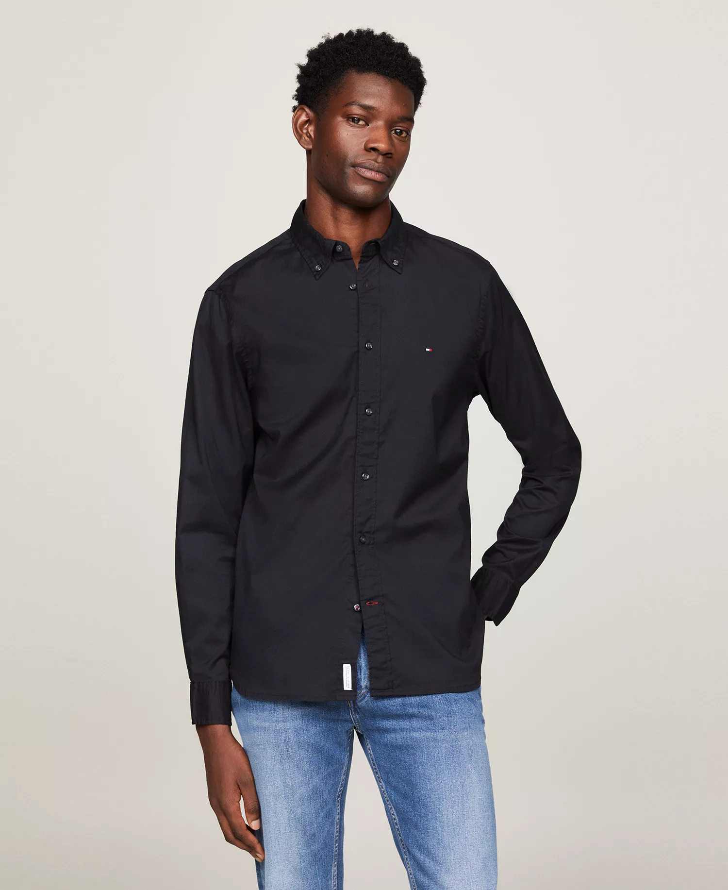 Men's Regular-Fit Stretch Poplin Button-Down Shirt - Black - L