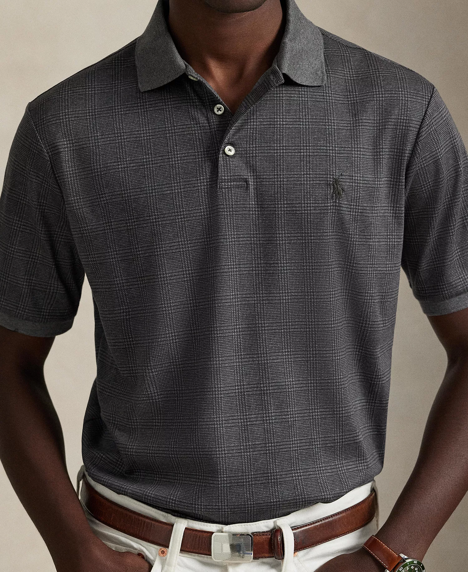 Men's Glen Plaid Polo Shirt - Med Flannel Heather - 2XL