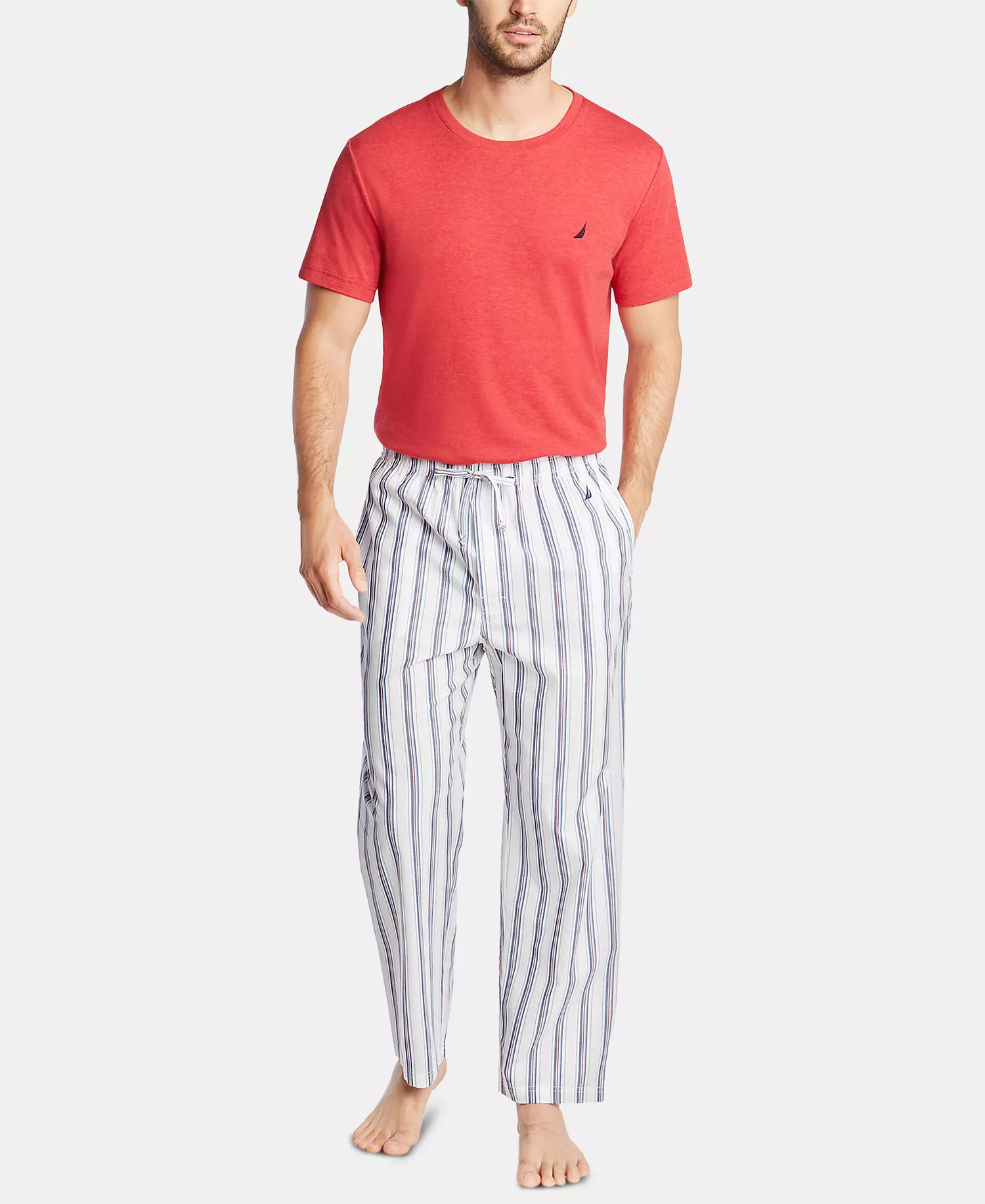 Men's Cotton Striped Pajama Pants - Bright White - M